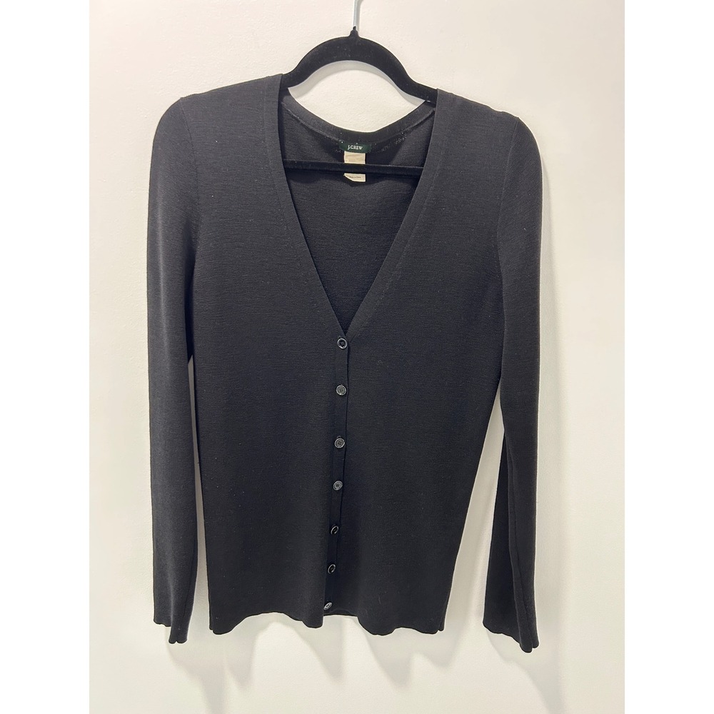 J.Crew Womens Black 100% Merino Wool V-Neck Button Front Cardigan Sweater Size M